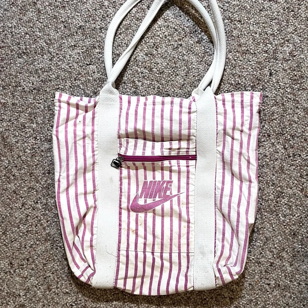Vintage Nike Pink Striped Canvas Tote Bag - Picture 1 of 9
